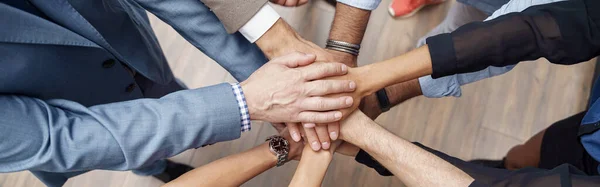 Group Coworkers Stacked Hands Together Concept Corporate Unity High Quality — Stockfoto