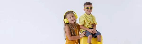 Cute Female Child Wireless Headphones Looking Camera Smiling While Her — Stock Photo, Image