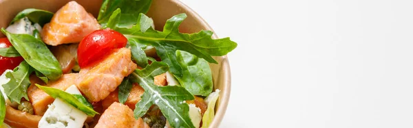 Comida Caseira Comida Deliciosa Saudável Salada Legumes Com Peixe Vermelho — Fotografia de Stock