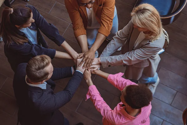 Group Coworkers Stacking Hands Together One One Unity Support Motivation — Stock Photo, Image