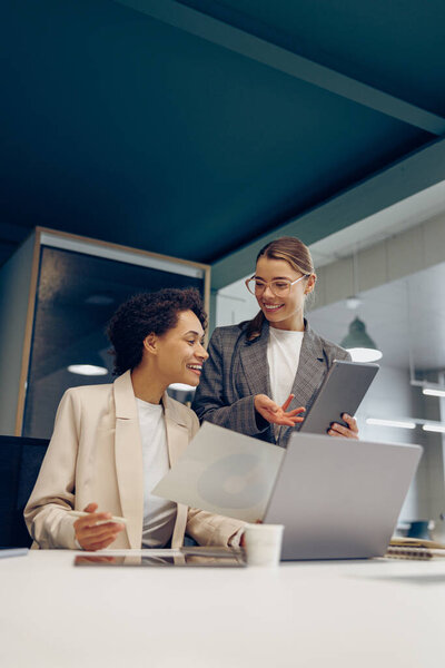 Two Female Professional Executives Experts Discussing Financial Accounting Papers Working Royalty Free Stock Images