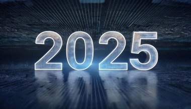 2025 Mutlu Yeni Yıl Dijital Teknoloji Arkaplan 3drenajı