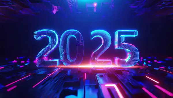 2025 Mutlu Yeni Yıl Dijital Teknoloji Arkaplan 3drenajı
