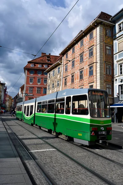 Graz Austria September 2022 Tram Main Square Baroque Town Houses — Stock Photo, Image