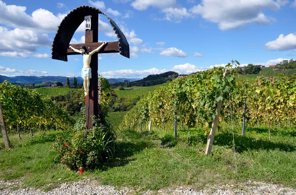 Rakousko Svatyně Vinice Strmých Svazích Údolí Sulz Které Nachází Štýrské — Stock fotografie