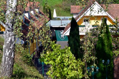 Kitzeck im Sausal, Avusturya - 21 Eylül 2022: Styria 'nın güneyindeki dağ köyünde panterin sembolü olan misafir evi Styria' nın devlet arması 