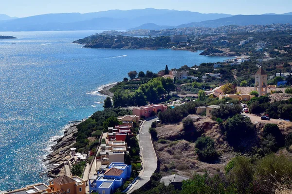 Greece, Crete, hotel complexes along the shore between Agios Nikolaos and Elounda