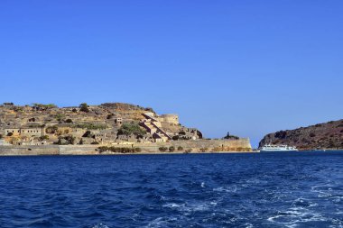 Greece, Crete, buildings built of stone in old Venetian Fortress Spinalonga, until 1957 used as a leper station, now a popular tourist destination