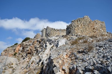 Greece, Crete, old venetian windmills at the Ambelos pass at the transition to the Lasithi plateau