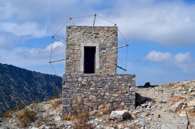 Greece, Crete, old venetian windmills at the Ambelos pass at the transition to the Lasithi plateau