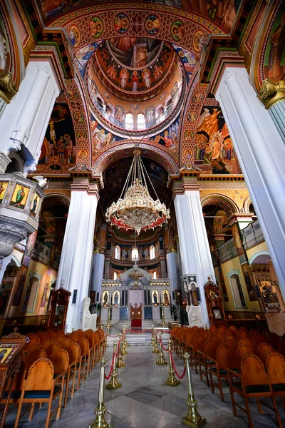 Iraklio Grækenland Oktober 2022 Interiør Udsigt Katedralen Med Religiøse Loftmalerier - Stock-foto
