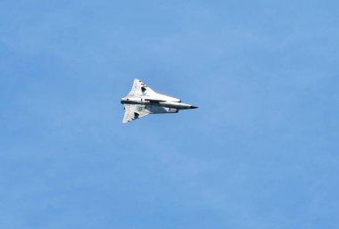 Zeltweg, Avusturya - 03 Eylül 2022: Styria 'daki halka açık hava gösterisi Airpower 22, İsveç Hava Kuvvetleri' nden klasik jet uçağı Saab J-35 Draken