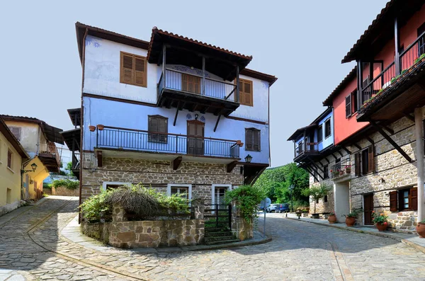 Arnea Grecia Casas Coloridas Parte Del Siglo Xix Calle Empedrada — Foto de Stock