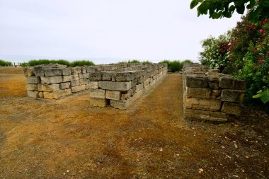 Yunanistan, Halkidiki - Ege Denizi kıyısındaki Kallithea 'da antik bir arkeoloji alanı olan Ammon Zeus Tapınağı