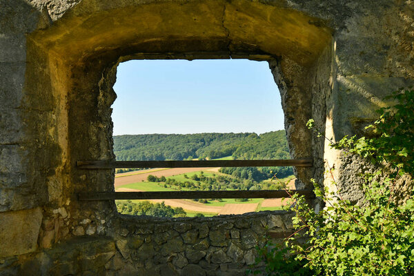 Austria, view from medieval castle to agricultural area around village Falkenstein, a well known wine region and preferred destination in Weinviertel near the border to Czech Republic