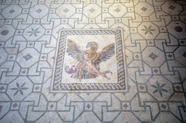 Paphos, Kıbrıs - Kato Paphos arkeoloji parkında mozaik UNESCO 'nun dünya mirası sahası 