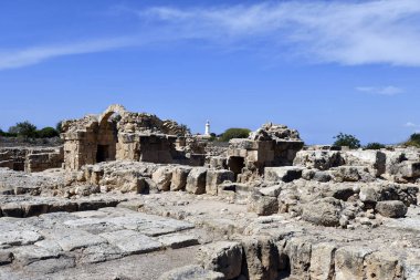 Paphos, Kıbrıs - 02 Ekim 2023: Kato Paphos Arkeoloji Parkı - UNESCO 'nun dünya mirası alanı, Paphos namı diğer Pafos 2017 yılında Avrupa Kültür Başkentiydi.