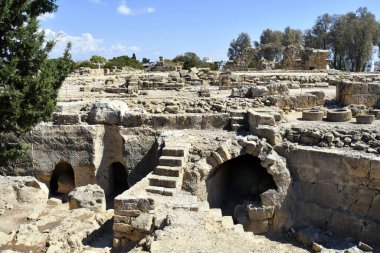 Paphos, Kıbrıs - 02 Ekim 2023: Kato Paphos Arkeoloji Parkı - UNESCO 'nun dünya mirası alanı, Paphos namı diğer Pafos 2017 yılında Avrupa Kültür Başkentiydi.