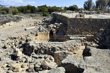 Paphos, Kıbrıs - 02 Ekim 2023: Kato Paphos Arkeoloji Parkı - UNESCO 'nun dünya mirası alanı, Paphos namı diğer Pafos 2017 yılında Avrupa Kültür Başkentiydi.