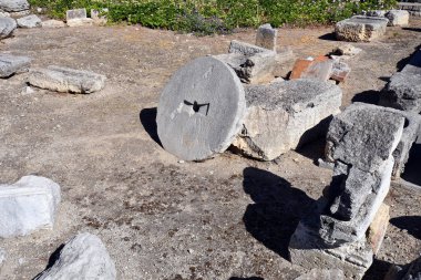 Greece, Kassandra, ruins of the temple of Zeus Ammon which is considered a sanctuary, the ancient site is located directly on the beach of the tourist stronghold Kallithea and is freely open to visitors clipart