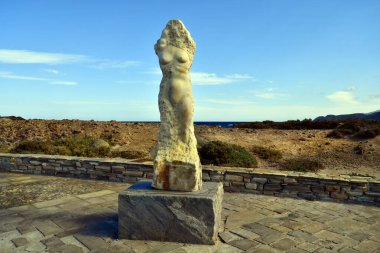 Naxos Island, Greece - September20, 2024:  The marble Statue of Ariadne in the main town of the Cycladic Island clipart