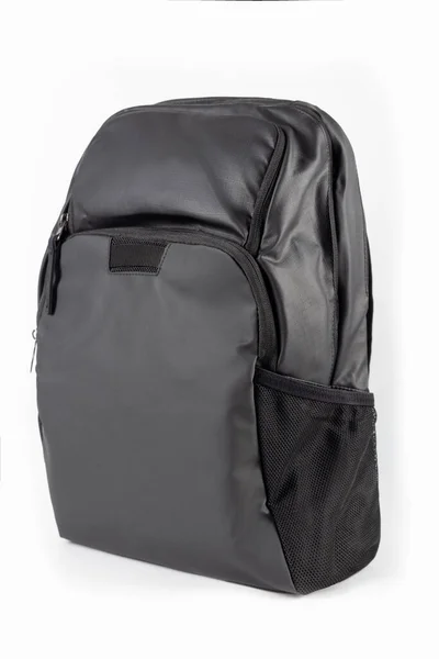 Black Ripstop Backpack Isolated White Background Imagen de stock