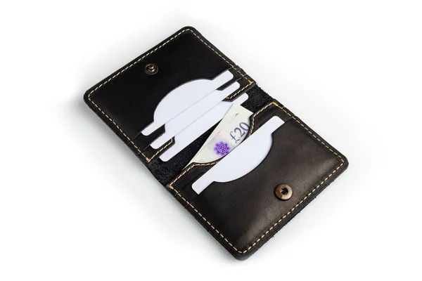 Black Leather Wallet Blank Cards Isolated White Background — 스톡 사진