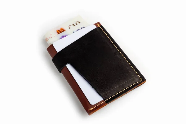 Black Leather Wallet Blank Cards Isolated White Background — 스톡 사진