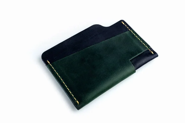 Green Leather Wallet Blank Cards Isolated White Background — 스톡 사진