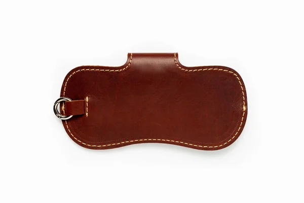 Brown Leather Sunglasses Case White Background — 스톡 사진