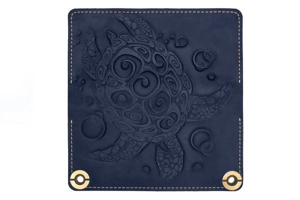 Big Blue Leather Wallet Button White Background Turtle Print Top Photos De Stock Libres De Droits