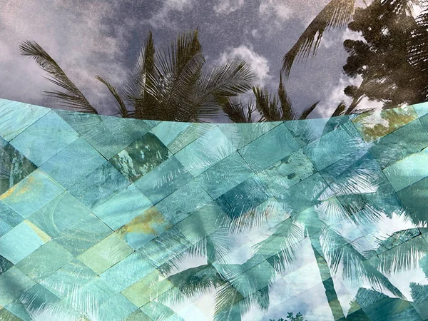 Odbicie Palm Wodzie Basenowej — Zdjęcie stockowe