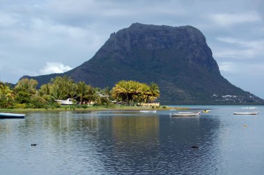 Le Morne Brabant dağı gölden görüldü.