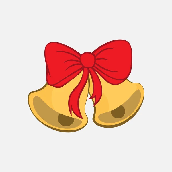 赤い弓のアイコンを持つ黄金のクリスマスの鐘 クリスマスのデザイン要素 クリスマスの鐘の背景 ベクターイラスト — ストックベクタ