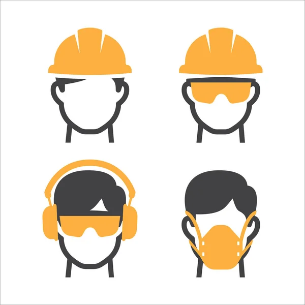 Construction Worker Icon Set Safety Man Icon Set Safety Helmet — Vettoriale Stock