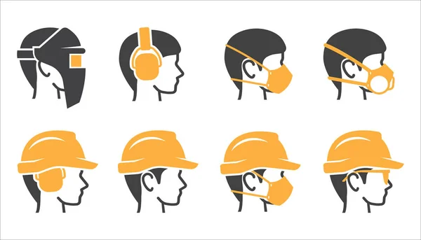 Construction Worker Icon Set Safety Man Icon Set Safety Helmet — 图库矢量图片