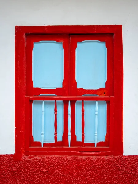 Fenêtre Rouge Bleue Blanc Avec Fond Rouge Caractéristique Ville Jerico — Photo