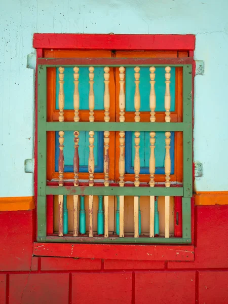 Fenêtre Traditionnelle Colorée Ville Jerico Antioquia Colombie — Photo