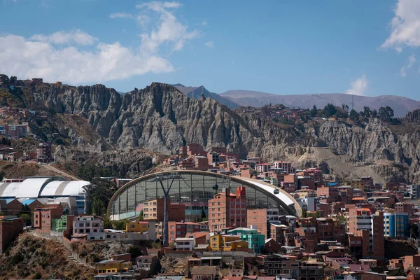 Kilátás Paz Városára Zöld Kábel Autóvonalból Teleferico Bolíviai Andok Cordillera — Stock Fotó