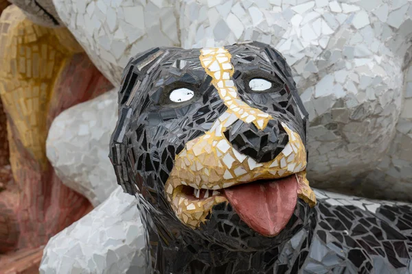 Blind Dog\'s Head Made of Pieces of Colored Glass