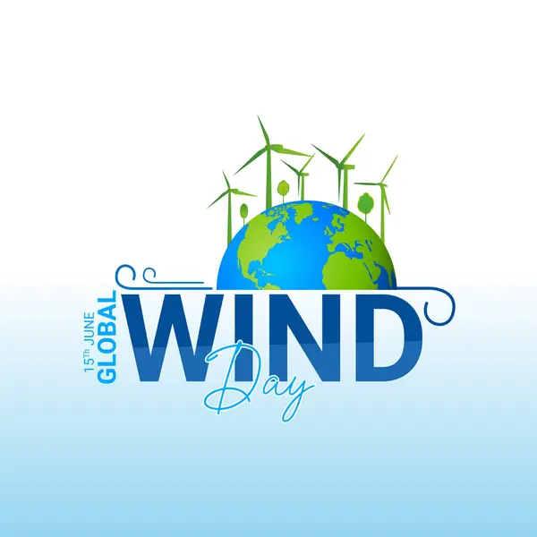 Küresel Rüzgar Günü yeşil yaratıcı reklam tasarımı. Toprak küresi ve rüzgar, ESG ve Temiz Enerji Konsepti, sürdürülebilir ekolojik gelecek kavramı ve çevre dostu bir gezegenin alternatif enerjisi.