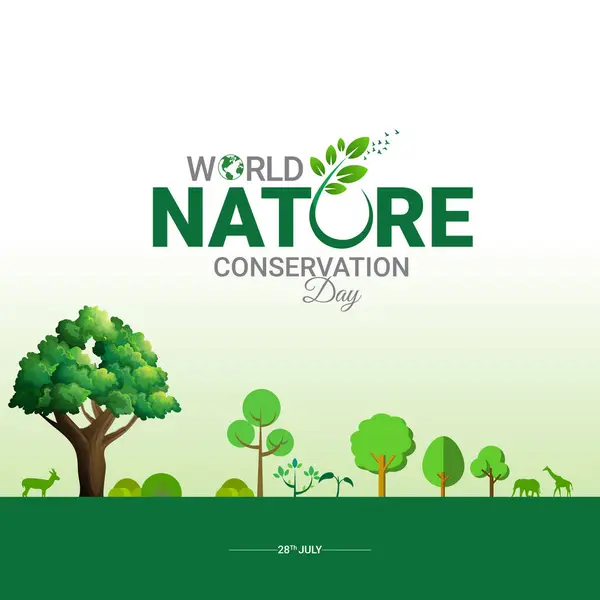 stock vector World Nature Conservation Day typography logo lettering vector illustration,  emphasizing the importance of saving our planet on World Environment Day, Earth Day, and combating climate change.