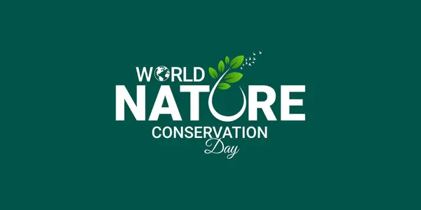stock vector World Nature Conservation Day typography logo lettering vector illustration,  emphasizing the importance of saving our planet on World Environment Day, Earth Day, and combating climate change.
