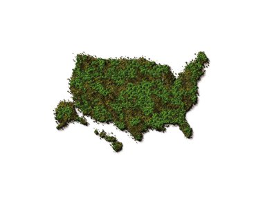 Amerika 'nın 3 boyutlu yeşil orman dağı beyaz arka planda Amerikan yeşil haritası doğayı, çevreyi ve dünyayı koru. Tüm ülkeler iklim değişikliği, Çevre Günü Konsepti ile başa çıkmak için birlikte çalışacaktır.