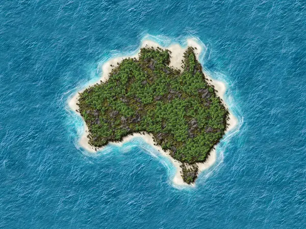 stock image 3D rendering green forest island map of Australia, Australia map on the ocean, Save nature, environment, earth. all nations to work together to tackle climate change, Environment Day Concept