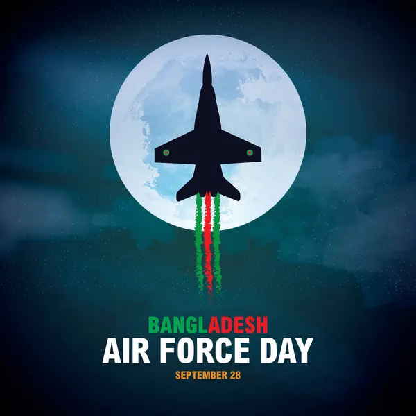 stock image Bangladesh Air Force Day creative illustration banner background social media poster, Bangladesh Air Force jet plane isolated on a full moon, Night moon jet airplane concept Air Force Day logo name