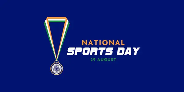 stock vector National Sports Day India logo name Indian flag made medel, illustration of Indian sportsperson from different field victory in the championship on tricolor India banner poster social media post