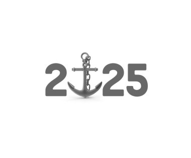 3D illustration of an Anchor New Year 2025 logo, Anchor 2025, sea, Blue ocean, It can be used for World Maritime Day, Navy Day, and Marine Day. Navy event, Ship, Cargo, Captain, Tourism, Fishing concept clipart