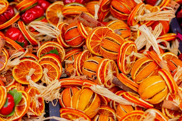 Noël Nouvel Fond Avec Des Oranges Séchées Des Épices Arôme — Photo