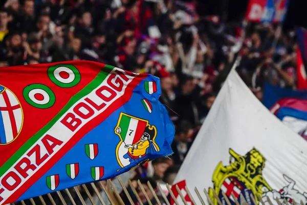 Banderas Los Hinchas Del Bolonia Durante Partido Fútbol Italiano Serie — Foto de Stock